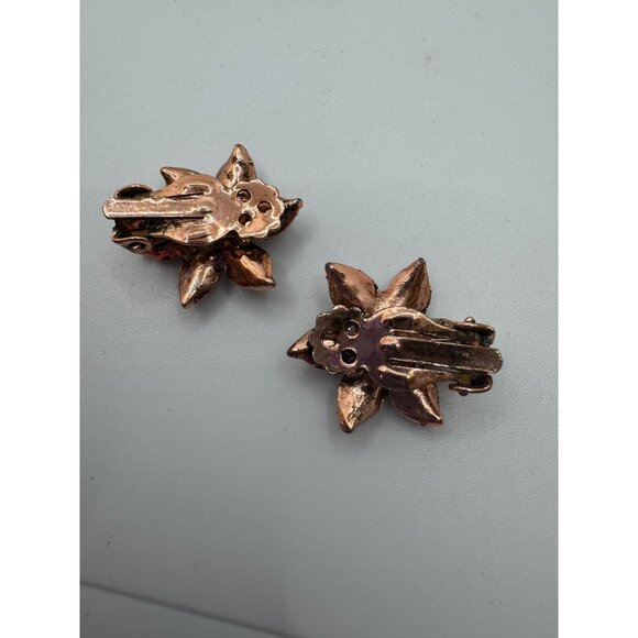 Vintage Bronze Faux Turquoise Brooch and‎ Clip on Earrings Sunflower Pin 1970s - Picture 3 of 5